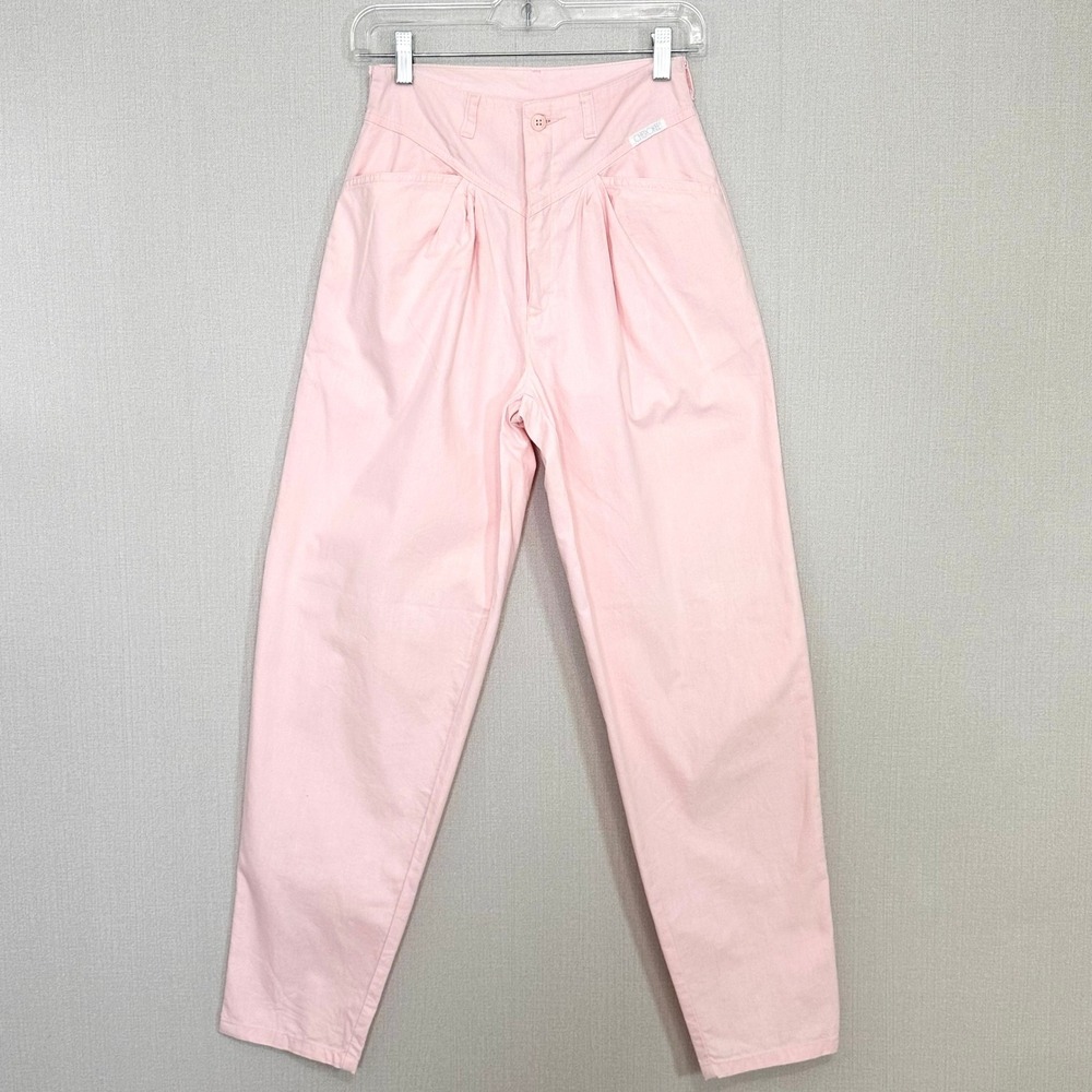 Cherokee Vintage 80s High Waisted Pleated Baggy Tapered Cotton Pants Pink Size 7